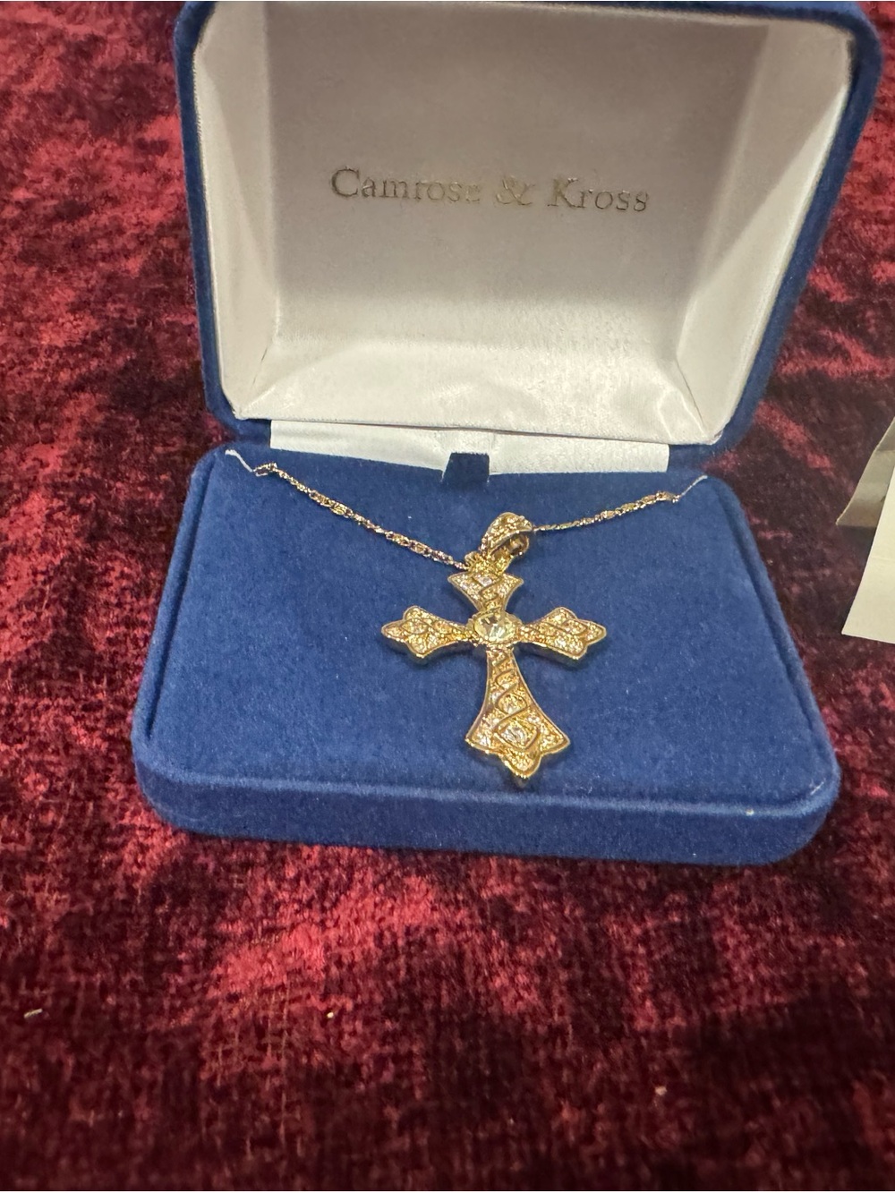 Gold Cross Pendant Necklace with Crystal Accents